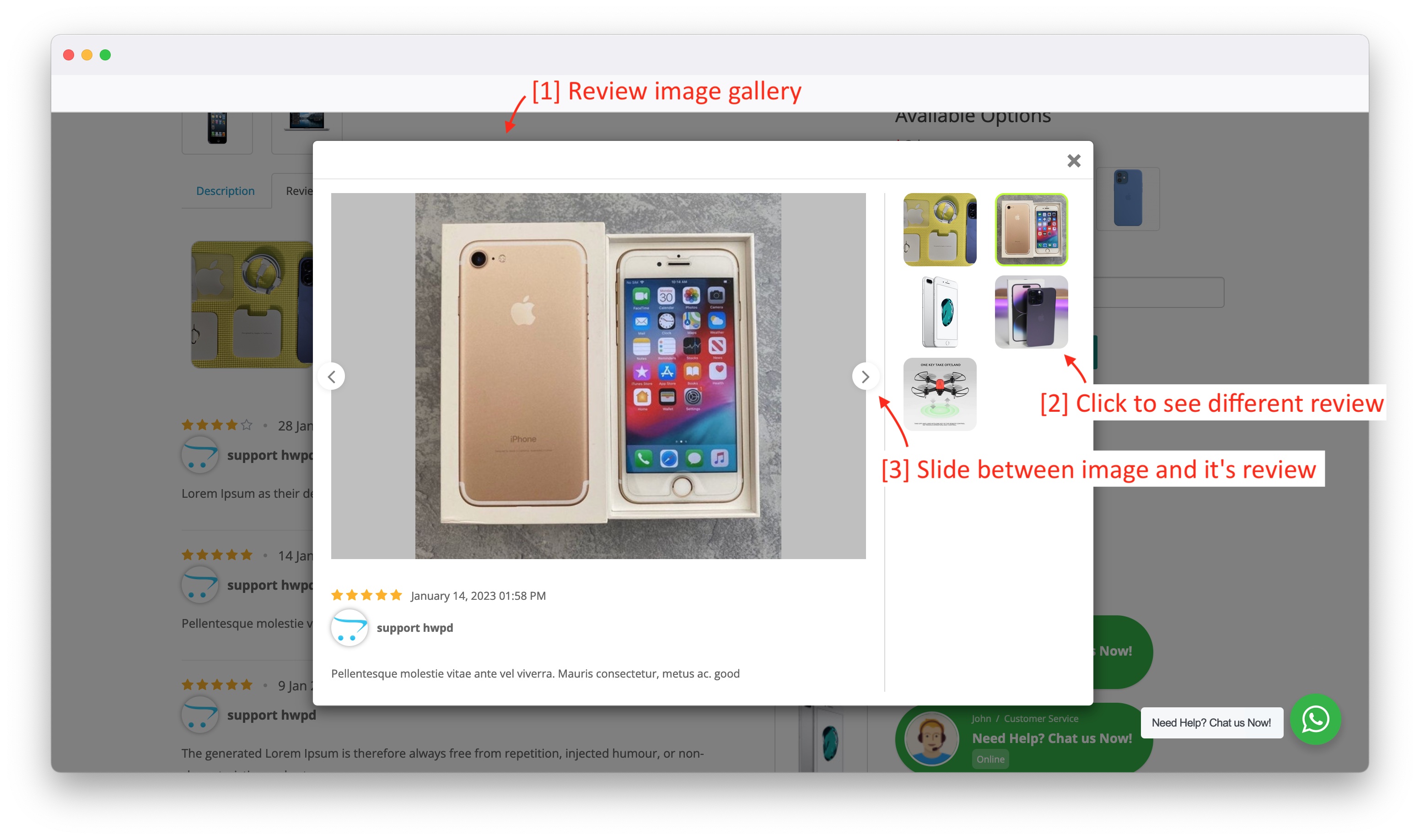 image review gallery on opencart product page